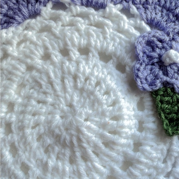 Handmade Crochet Doily with Purple Flower - Picture 6 of 7